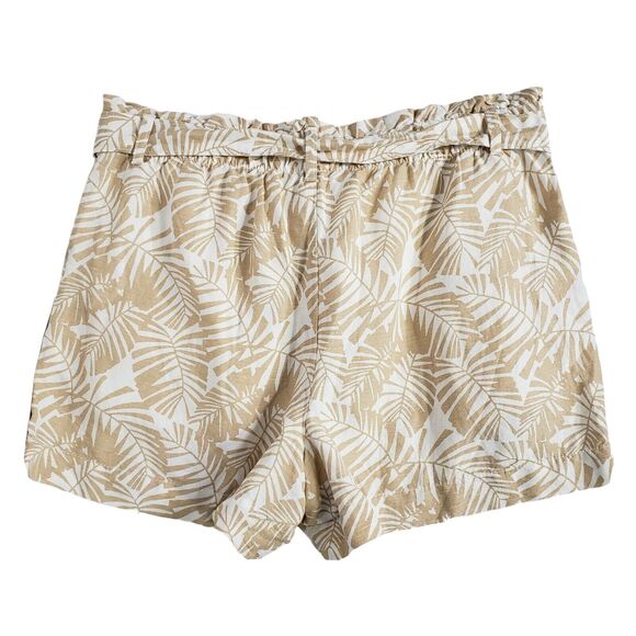 Loft Womens Shorts Medium Palm Tie Waist Paperbag Linen Tan Whisper White Pocket - Picture 4 of 10
